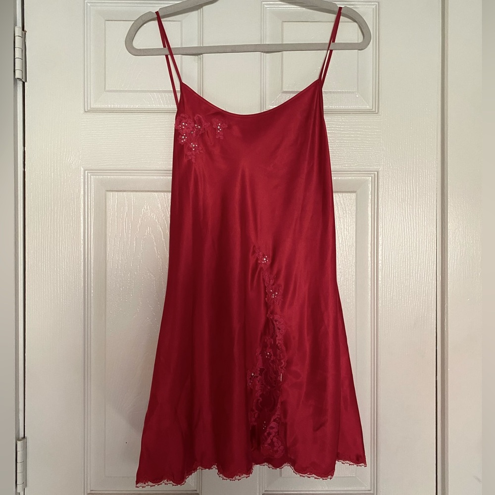 Red slip dress